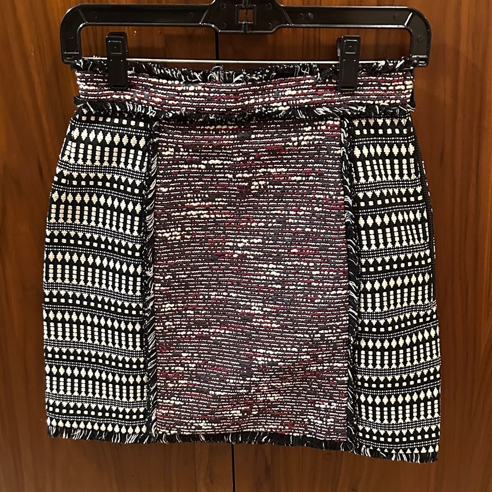 French Connection Black, White and Maroon Patterned Skirt